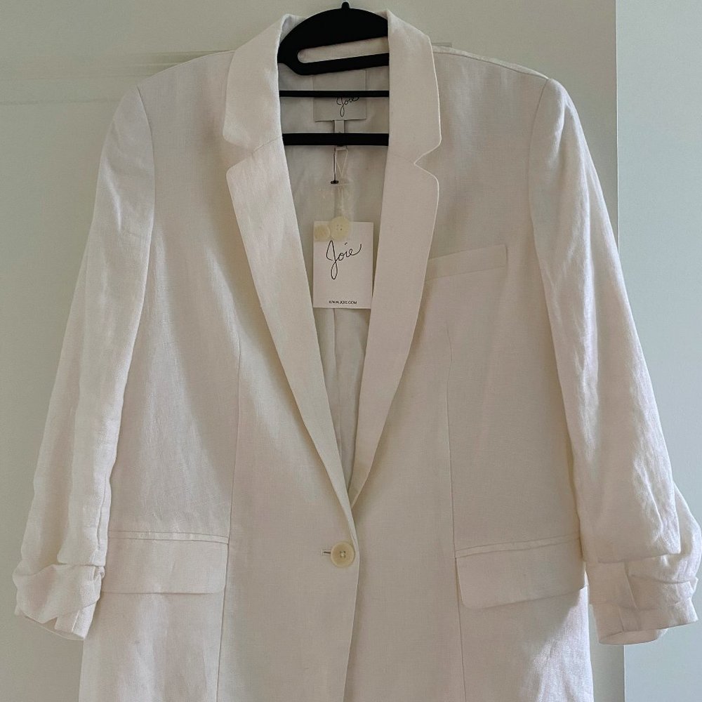 JOIE Linen Long White Blazer